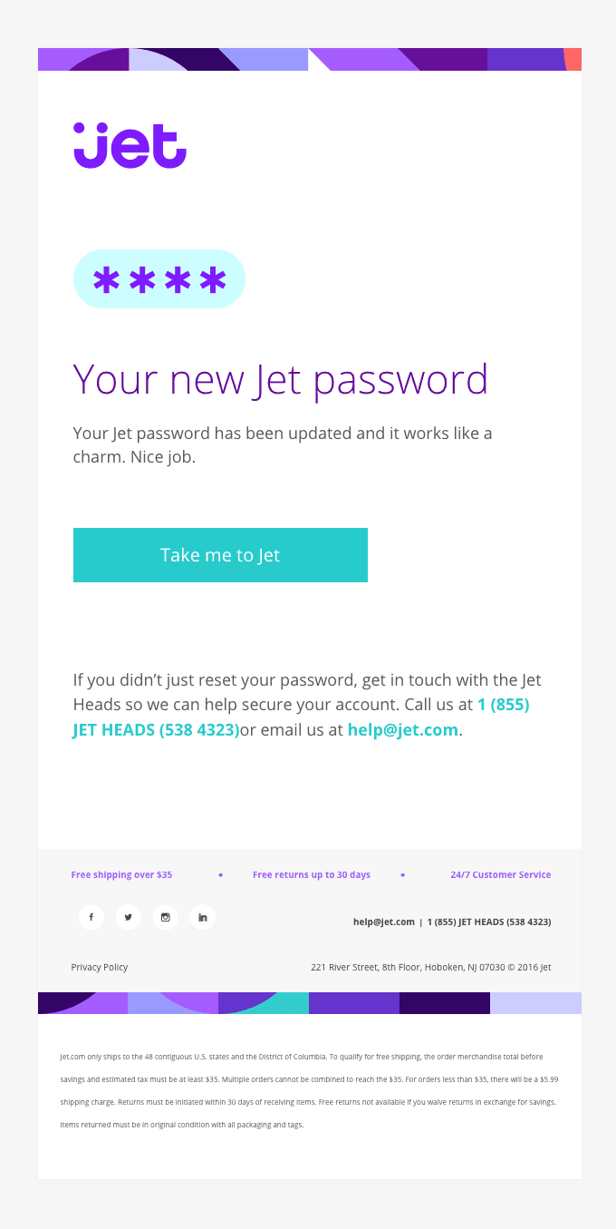 Your Jet password has been updated