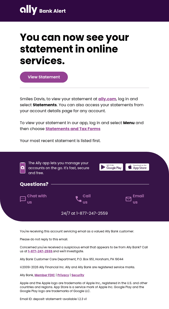 Your latest statement is ready to view.