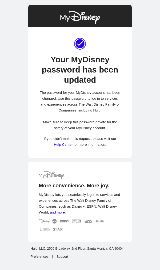 Your MyDisney account has been updated