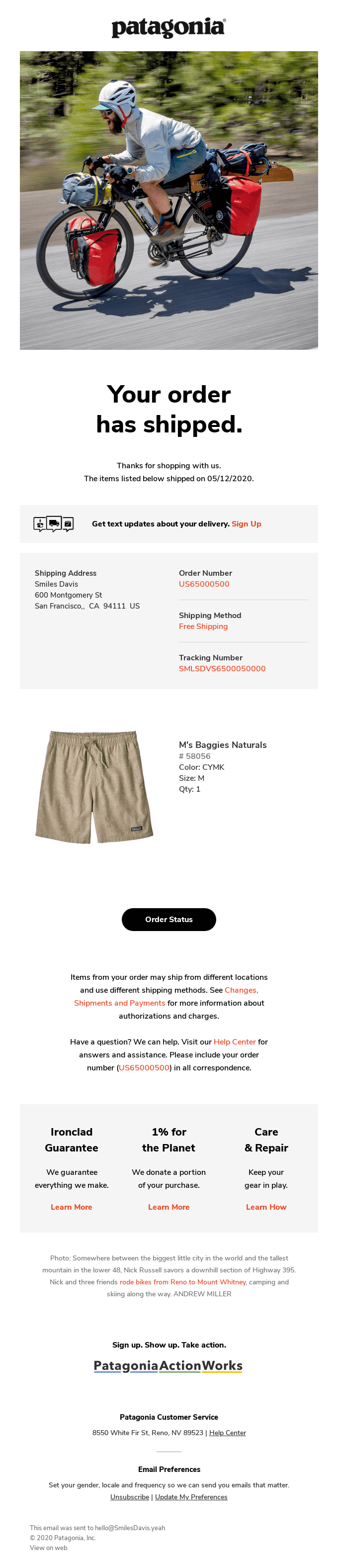 Your Patagonia order has shipped