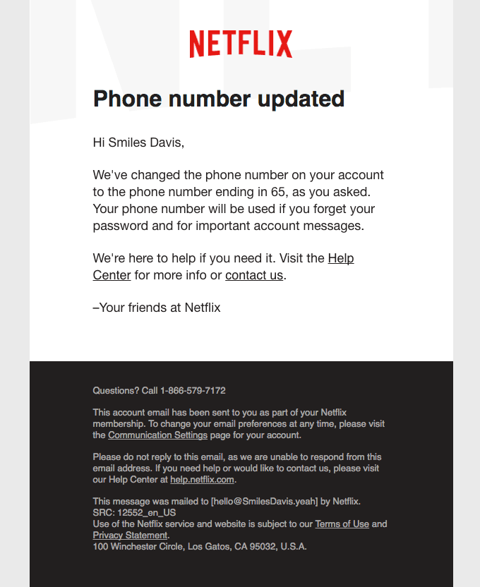 Your phone number has been changed