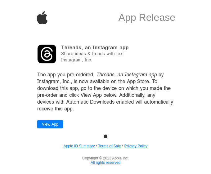 Your pre-order for “Threads, an Instagram app” is now available