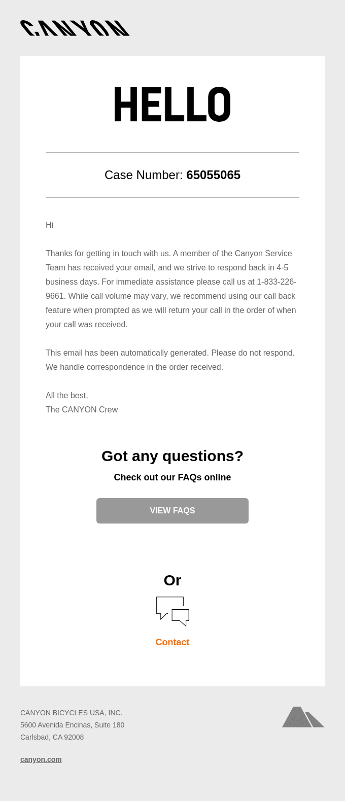 Your request to Canyon Bicycles