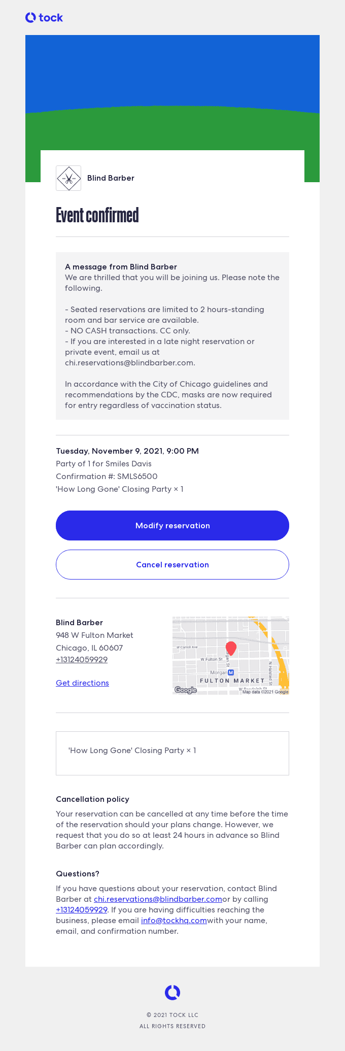 Your reservation for 'How Long Gone' Closing Party at Blind Barber on Tuesday, November 9, 2021, 9:00 PM