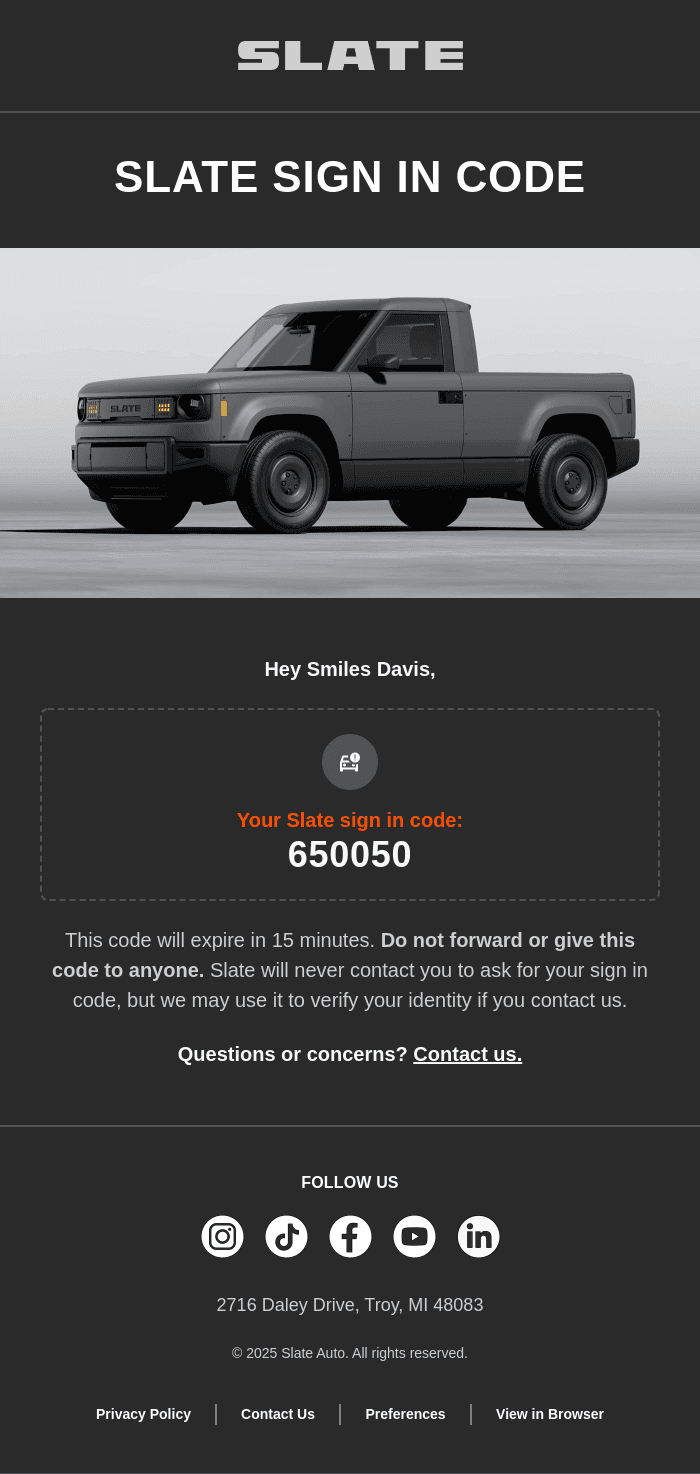 Your secure verification code is 650050