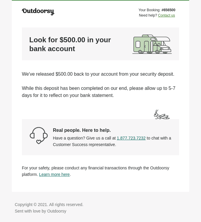 Your security deposit has been released