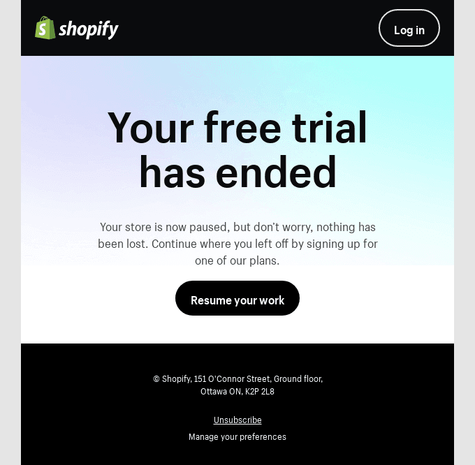 Your Shopify free trial has ended