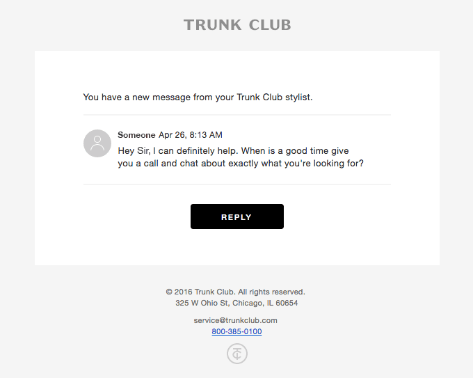 Your stylist, Someone, sent you a message