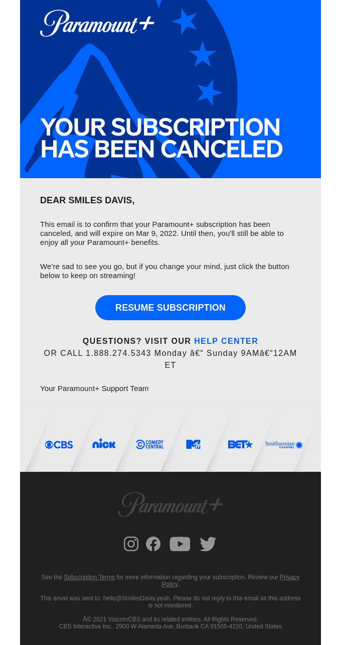 Your subscription has been canceled