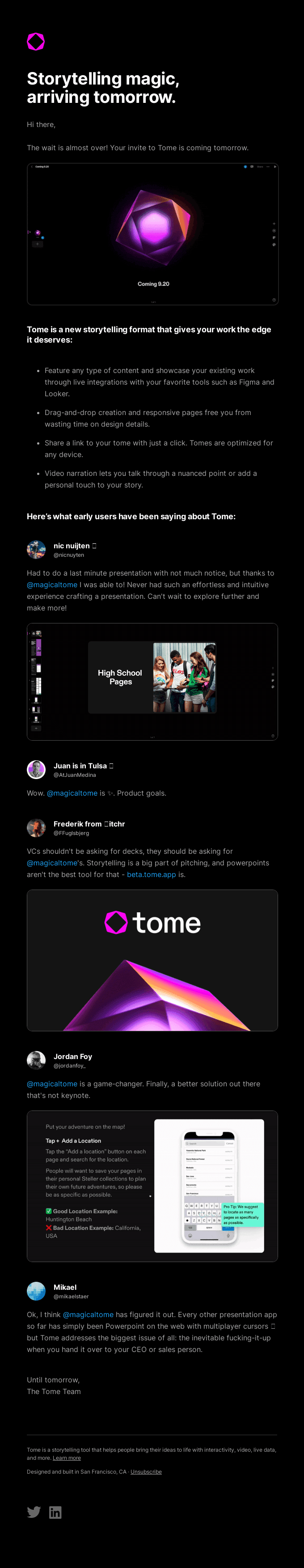 Your Tome invite arrives tomorrow