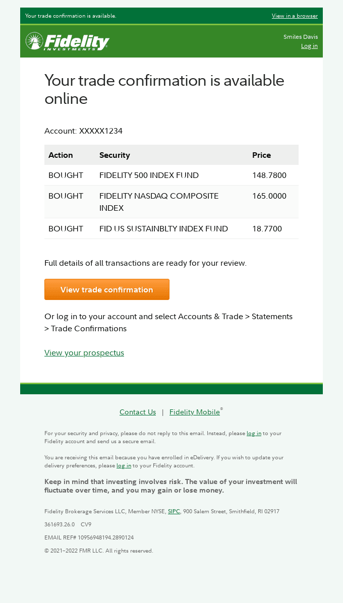 Your trade confirmation is available