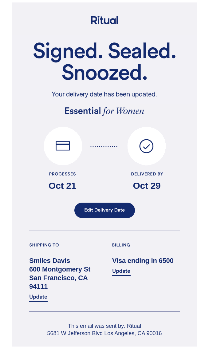 You've successfully changed your delivery date.