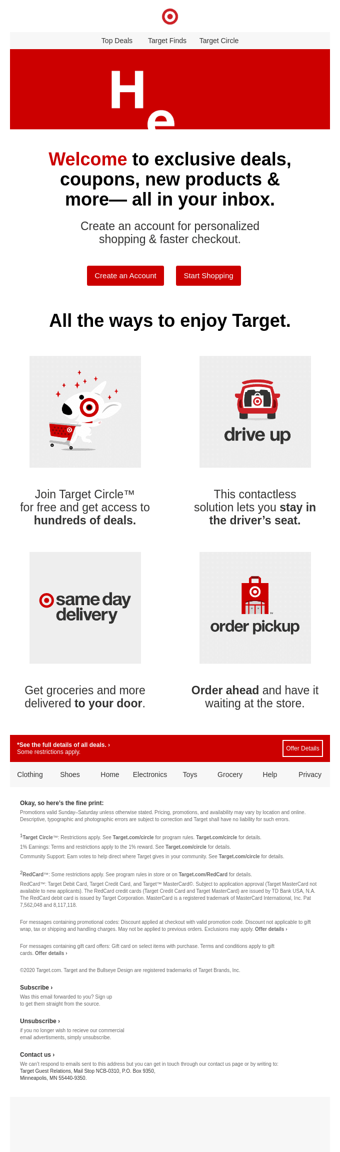 Target Store Email Welcome to Target. from Target - Desktop Email View | Really Good Emails