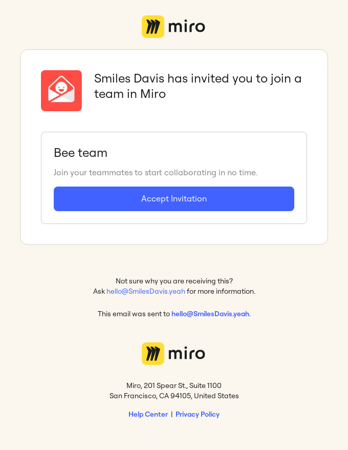 Smiles Davis has invited you to Bee team — join the team